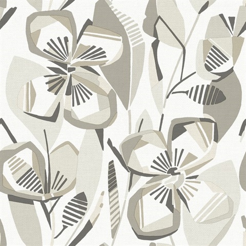 Nathalie Beige Abstract Blooms Wallpaper