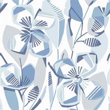 Nathalie Blue Abstract Blooms Wallpaper