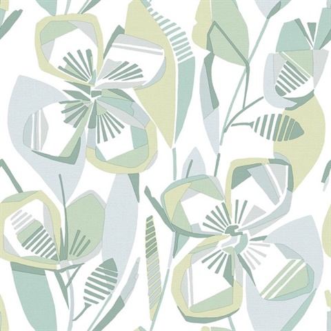 Nathalie Light Green Abstract Blooms Wallpaper