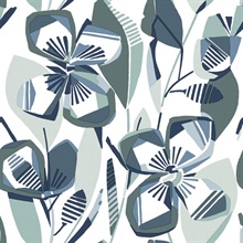 Nathalie Navy Blue Abstract Blooms Wallpaper