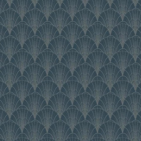 Navy & Silver Scalloped Pearls Wallpaper