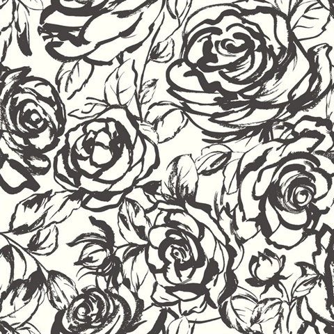 Nelda Black & White Rose Large Floral Wallpaper