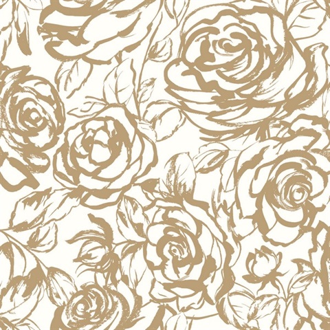 Nelda Gold Rose Large Floral Wallpaper