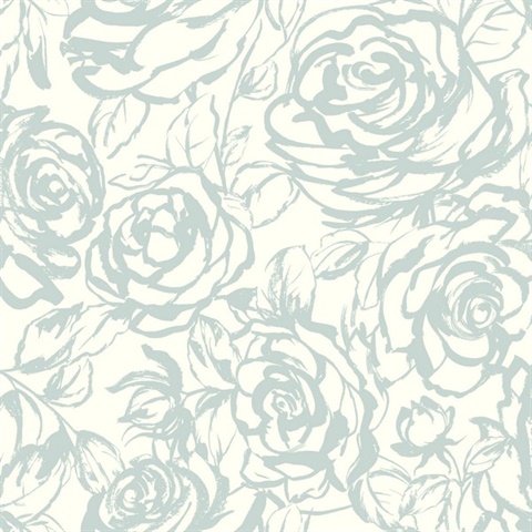 Nelda Light Blue Rose Large Floral Wallpaper