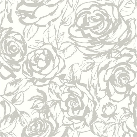 Nelda Silver Rose Large Floral Wallpaper