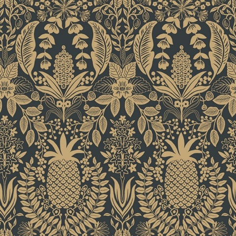 Pineapple Damask Black Wallpaper