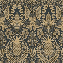 Pineapple Damask Black Wallpaper