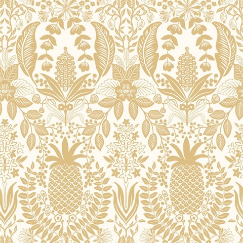 Pineapple Damask Gold Wallpaper