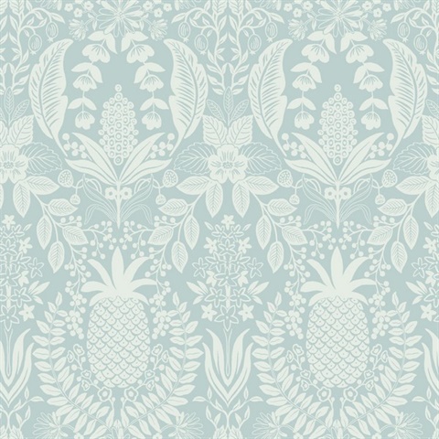 Pineapple Damask Light Blue Wallpaper