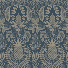 Pineapple Damask Navy Wallpaper