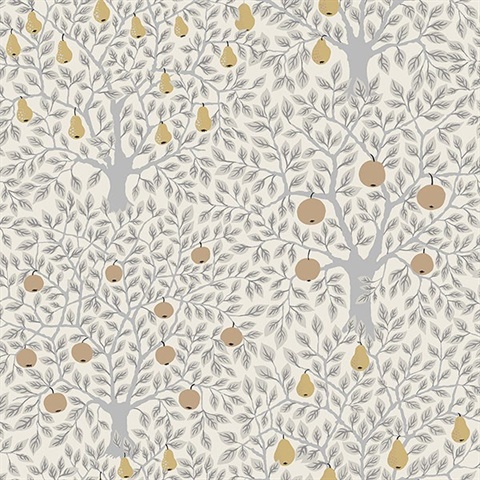 Pomona Light Grey Fruit Tree Wallpaper