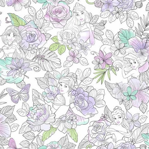 Purple Disney Princess Royal Floral Wallpaper