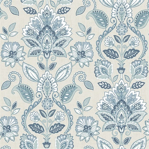 3112-002735 | Rayleigh Blue Floral Damask Wallpaper | Wallpaper Boulevard
