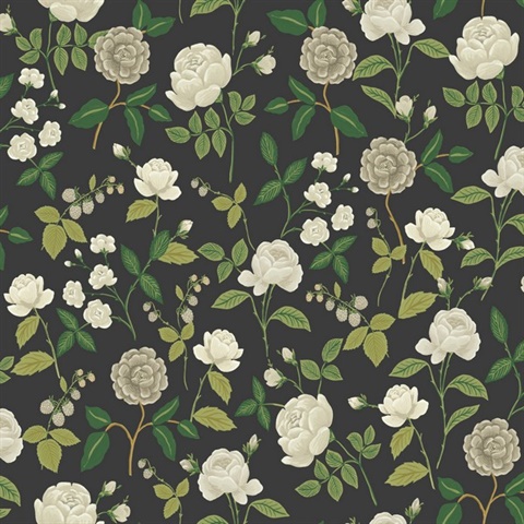 Roses Black Floral Wallpaper