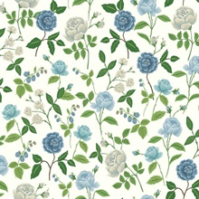 Roses Blue Floral Wallpaper