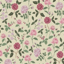 Roses Linen Floral Wallpaper