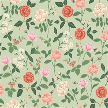 Roses Mint Floral Wallpaper