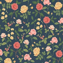 Roses Navy Floral Wallpaper