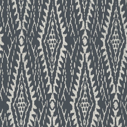 Rousseau Paperweave Charcoal Ikat Diamond Wallpaper