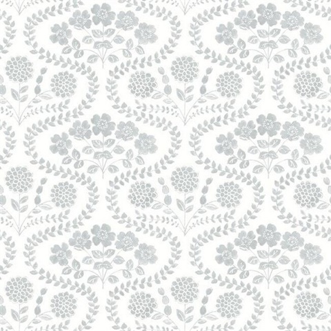 Sage & White Folksy Floral Wallpaper