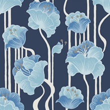 Shirley Blue Deco Floral Peel & Stick Wallpaper