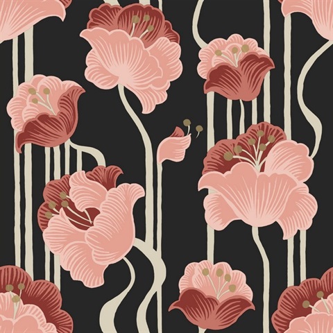 Shirley Coral Deco Floral Peel & Stick Wallpaper