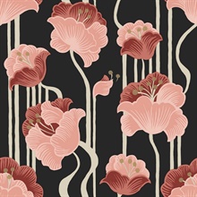 Shirley Coral Deco Floral Peel &amp; Stick Wallpaper