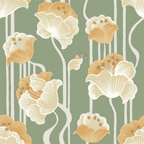 Shirley Green Deco Floral Peel & Stick Wallpaper