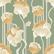 Shirley Green Deco Floral Peel &amp; Stick Wallpaper