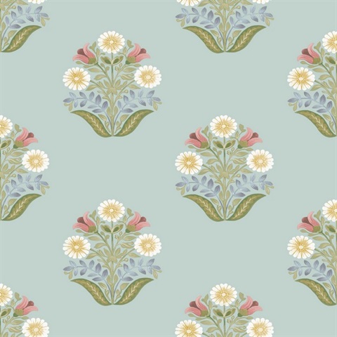 Sophie Aqua Floral Medallion Peel & Stick Wallpaper