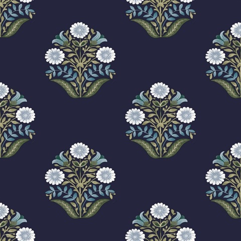 Sophie Navy Floral Medallion Peel & Stick Wallpaper