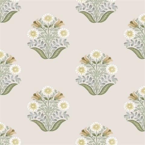 Sophie Sage Floral Medallion Peel & Stick Wallpaper