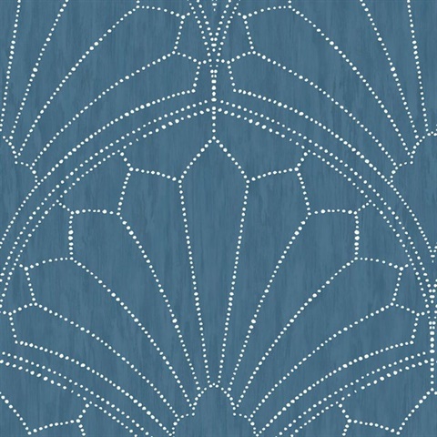 Steel Blue and Ivory Commercial Scallop Wallpaper