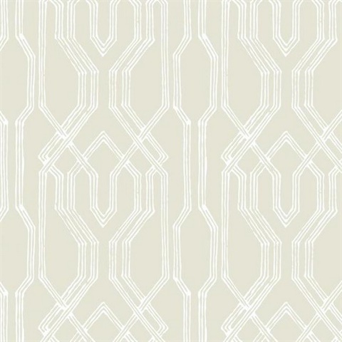 Taupe & White Oriental Lattice Wallpaper