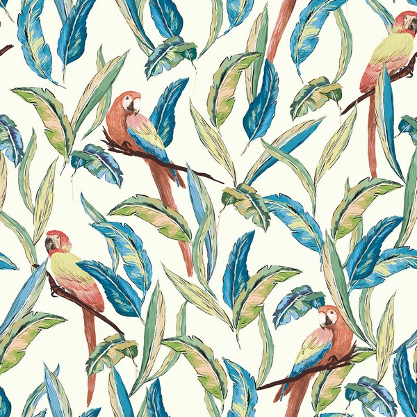 WLD53116W | Timor White Tropical Parrot Bird Wallpaper