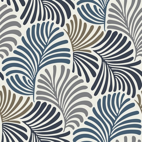 Trousdale Dark Blue Fanning Flora Wallpaper