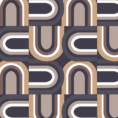 U Turn Black, Brown & Beige Retro Wallpaper