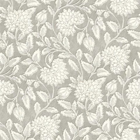 Vadouvan Grey Jacobean Trail Wallpaper