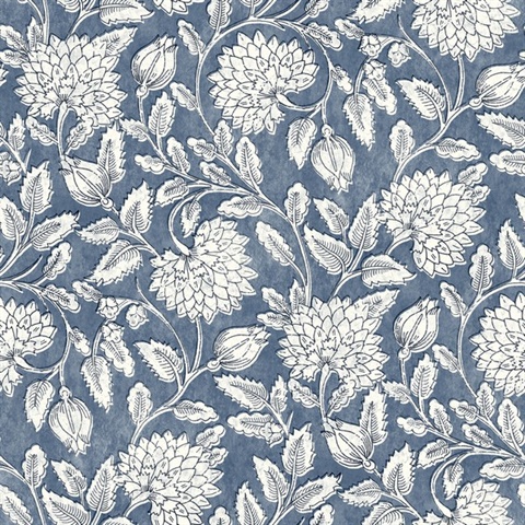 Vadouvan Navy Blue Jacobean Trail Wallpaper