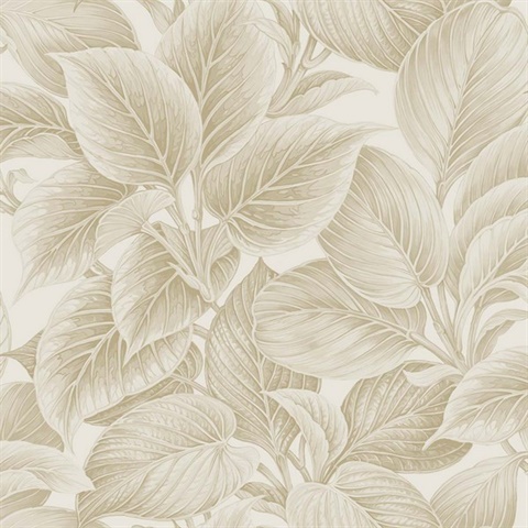 Wasilla Oat Milk Large Leaf Wallpaper