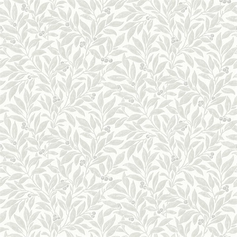 Winter Berry Light Grey Vine Wallpaper