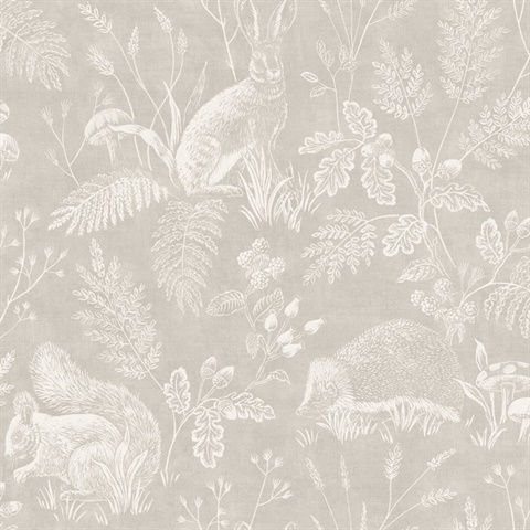 Woodland Light Grey Toile Animal Wallpaper