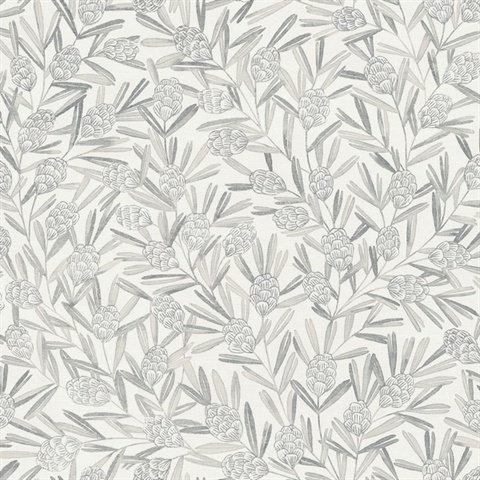 2970-26102 | Zulma Grey Decorative Botanical Floral Wallpaper