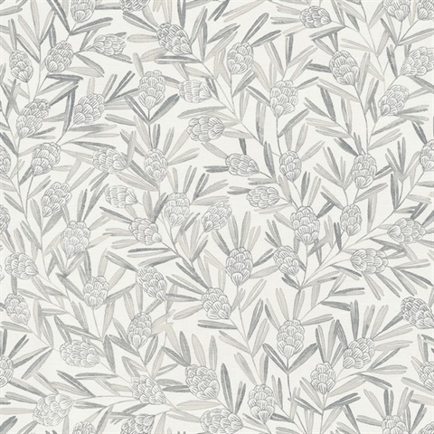 Zulma Grey Decorative Botanical Floral Wallpaper